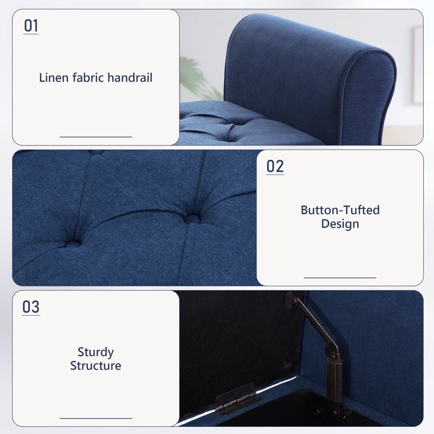 Upholstered Storage Bench Arm Bench Entryway Bench with Tufted Flip Top 50.4 Inches