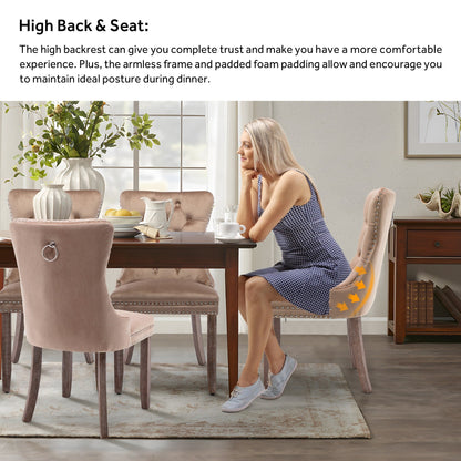 Upholstered Tufted Velvet Dining Chair with Solid Wood Legs Set of 6