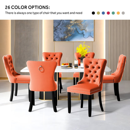 Upholstered Tufted Velvet Dining Chair with Solid Wood Legs Set of 6