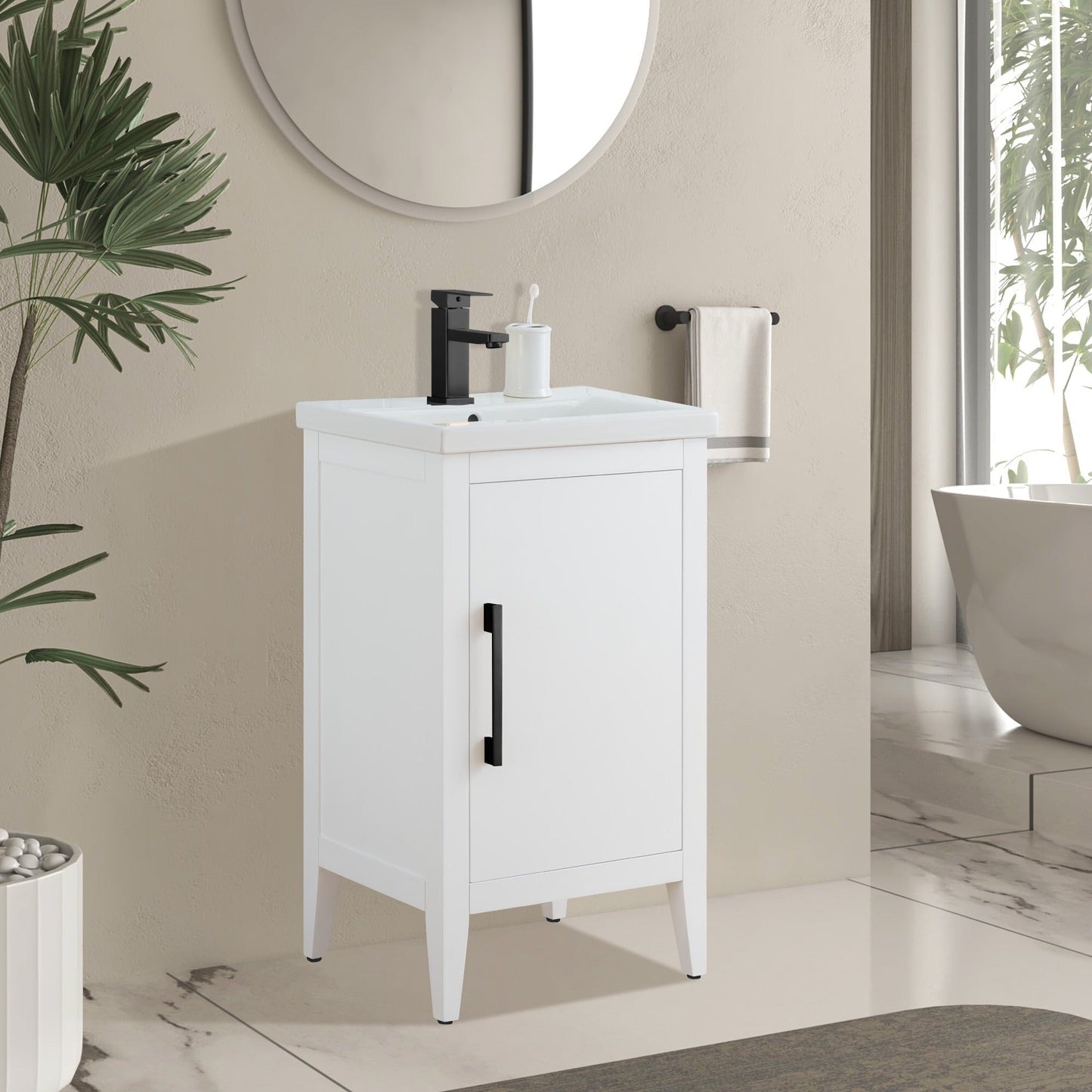Vanity Art 20 or 24 or 30 Single Sink Bathroom Vanity Cabinet with Ceramic Top