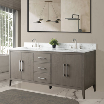 Vanity Art 72 Double Sink Bathroom Vanity Cabinet with Engineered Marble Top