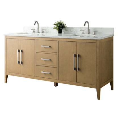 Vanity Art 72 Double Sink Bathroom Vanity Cabinet with Engineered Marble Top