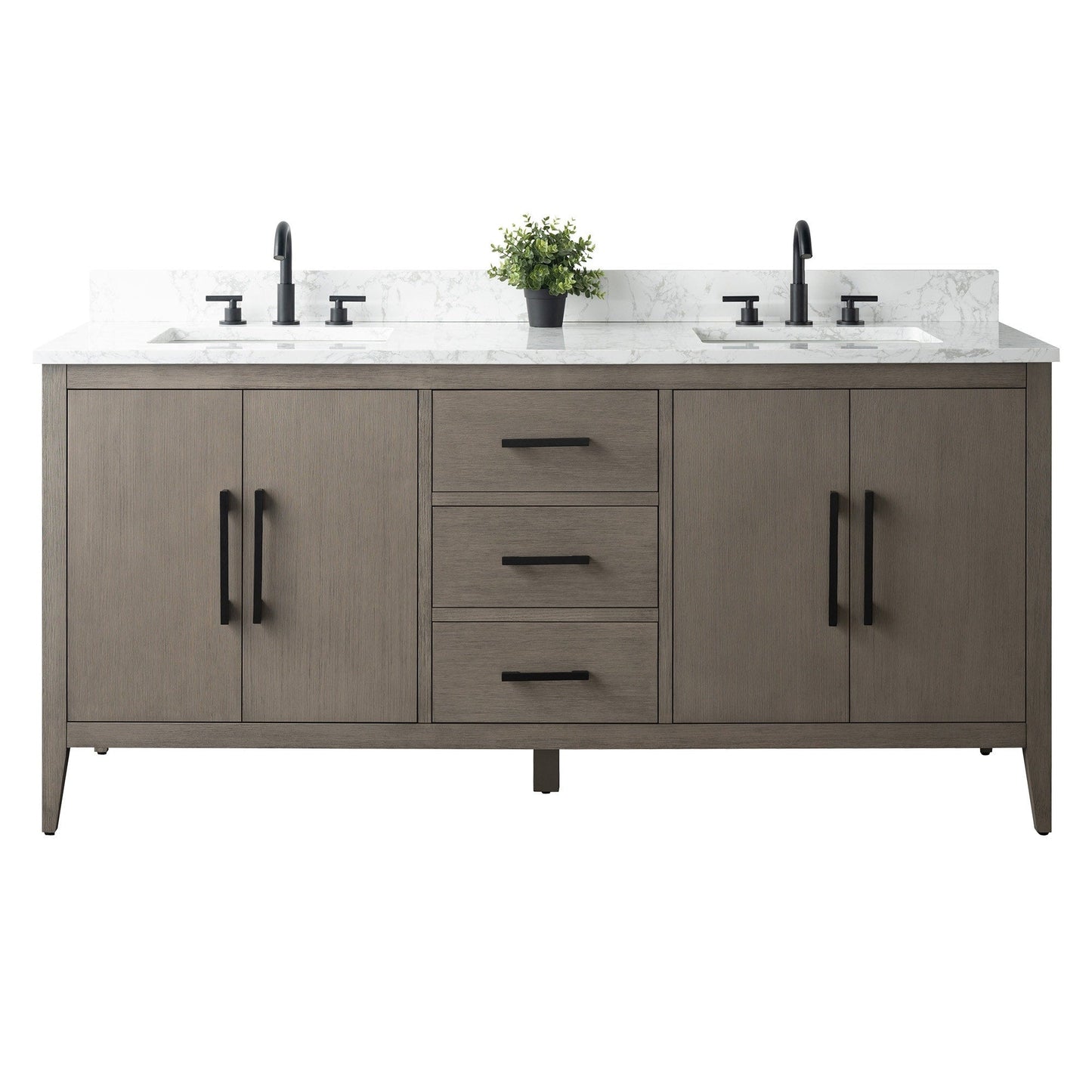 Vanity Art 72 Double Sink Bathroom Vanity Cabinet with Engineered Marble Top