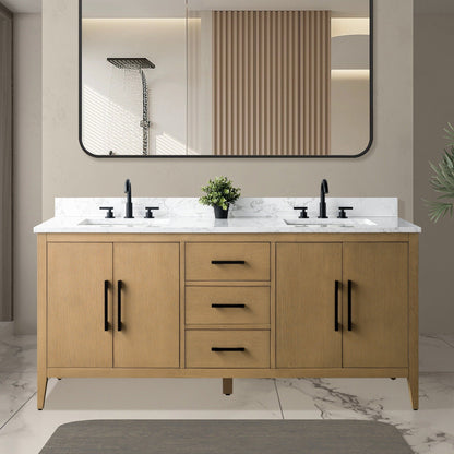 Vanity Art 72 Double Sink Bathroom Vanity Cabinet with Engineered Marble Top