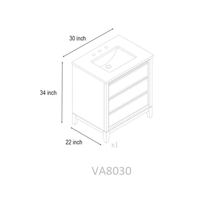 Vanity Art Bathroom Vanity with Ceramic Sink and Engineered Marble Top
