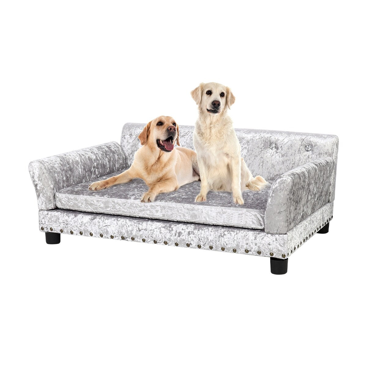 Velvet Tufted Couch Pet Bed Upholstered with Removable Cushion