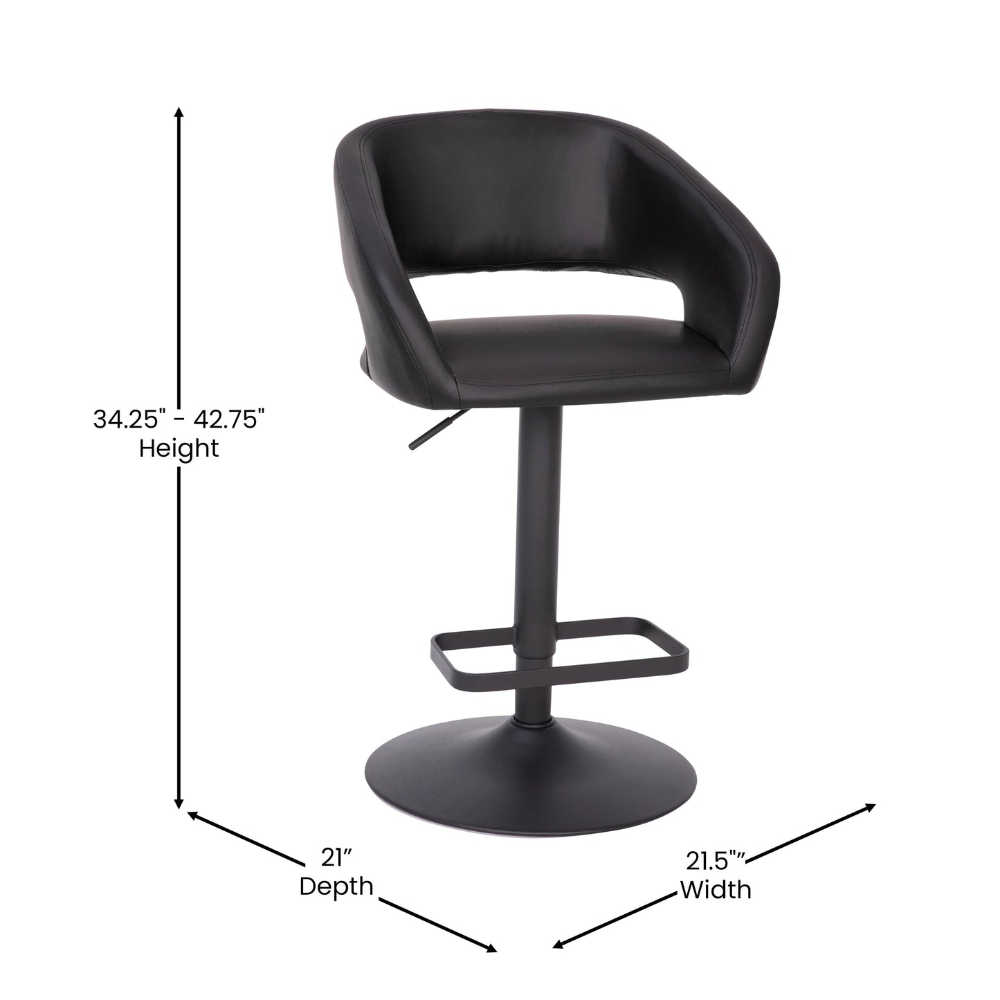 Modern Upholstered Adjustable-Height Barstool with Rounded Back