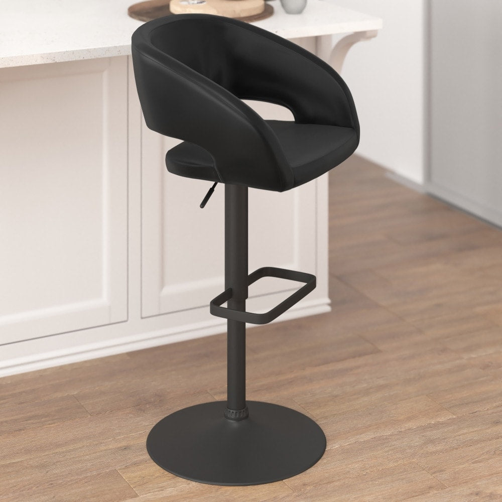 Modern Upholstered Adjustable-Height Barstool with Rounded Back