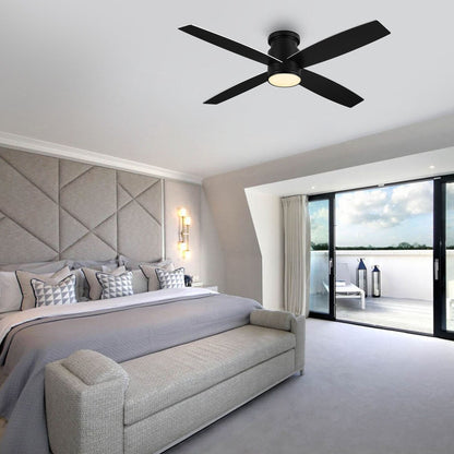 WINGBO 44/52 Inch Flush Mount DC Ceiling Fan with Lights and Remote, 4 Reversible Blades