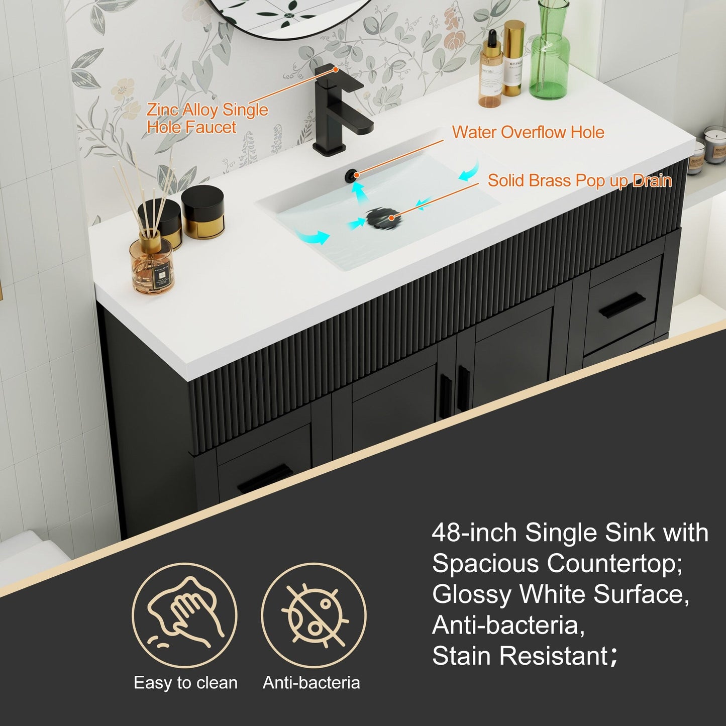 Wavy Line 30/36/48 Bathroom Vanity Set with Sink & Faucet
