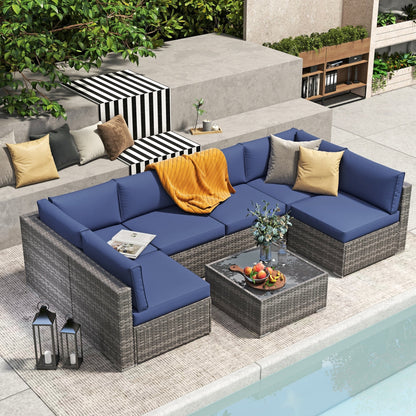 Wicker/ Steel 7-piece Outdoor Cushioned Sectional Sofa Set