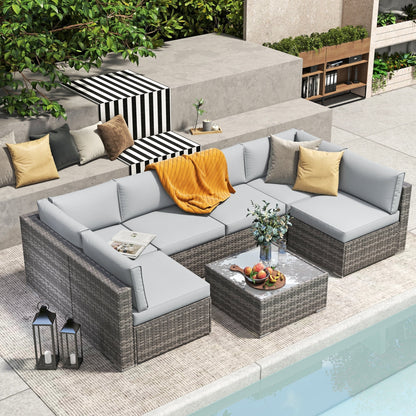 Wicker/ Steel 7-piece Outdoor Cushioned Sectional Sofa Set