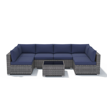 Wicker/ Steel 7-piece Outdoor Cushioned Sectional Sofa Set