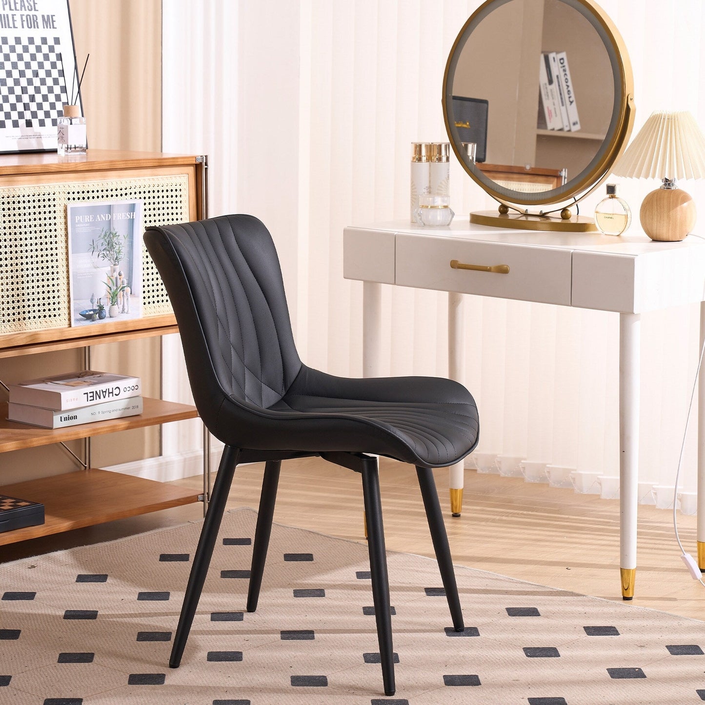 Modern Upholstered Leather Armless Dining Chairs Set of 2