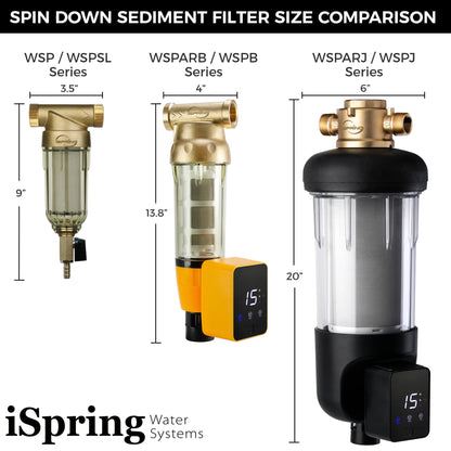 iSpring WSP100ARJ NSF Certified Spin-Down Sediment Water Filter, Jumbo Size, Reusable w/ Touch-Screen Flush Module, 100 Microns